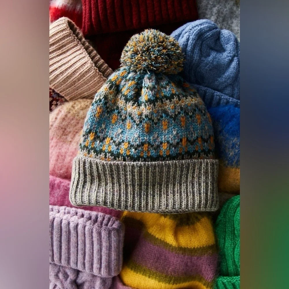 Free People First Frost Fairisle Pom Pom Beanie NWOT